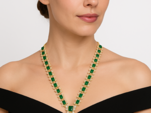 Royal Emerald Green Kundan Necklace Set with Earrings – Gold Finish | Traditional Ethnic Jewelry for Women